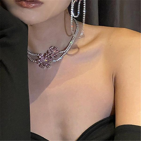 

pendant necklaces choker chain necklace for women luxury jewelry shiny pink zircon flower christmas gift, Silver