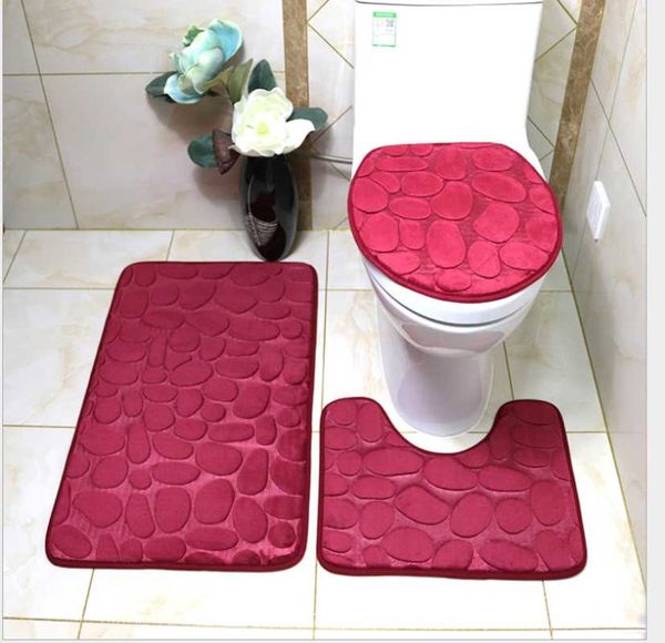 

pebble stone toilet three-piece suit bathroom absorbent non-slip crpet floor mat bath mats