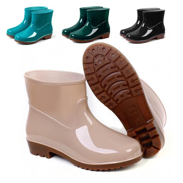 

boots women's ankle solid jelly rain women waterproof short thick heel flat winter platform shoes woman size 36-41, Black