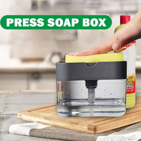 

2-in-1 soap pump dispenser with sponge holder liquid container hand press organizer kitchen cleaner tools