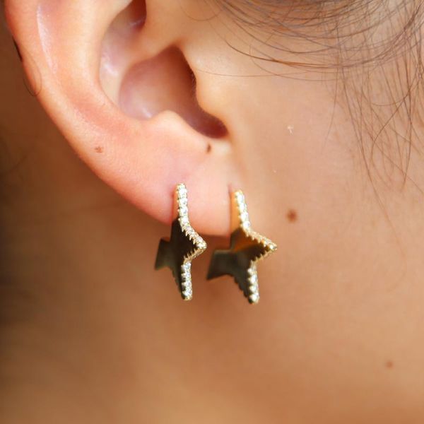

stud 2021 arrived unique design star plate earring for christmas gift jewelry 925 sterling silver paved cz, Golden;silver