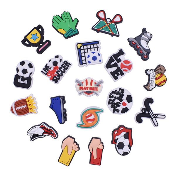

single sale football shoe buckle accessories pvc live love soccer shoe charm decoration pins fit croc jibz party kids gifts, White;pink