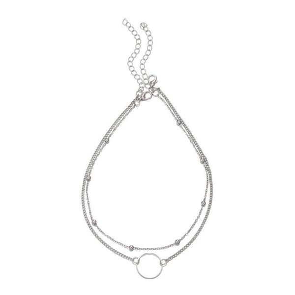 

fashion double-layer bead chain hollow circle pendant necklace for women simple geometric female trendy chokers necklac necklaces, Silver
