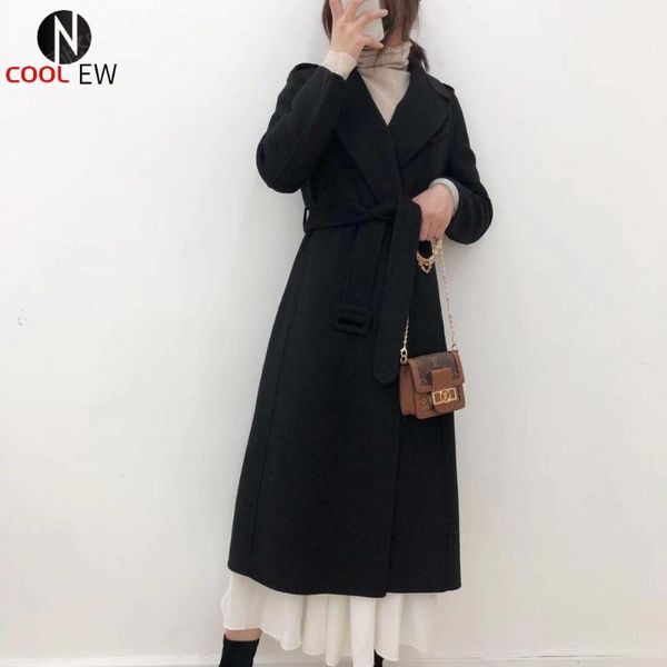 

women's wool & blends long coat winter fashion warm padded jacket, Black