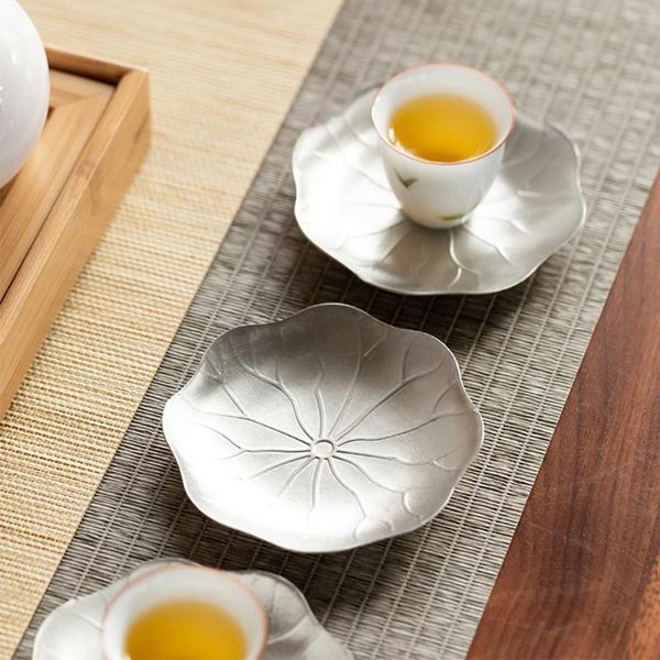 

cups & saucers japanese style tin lotus leaf design cup for home office teahouse el handmade water coffee tray drinkware