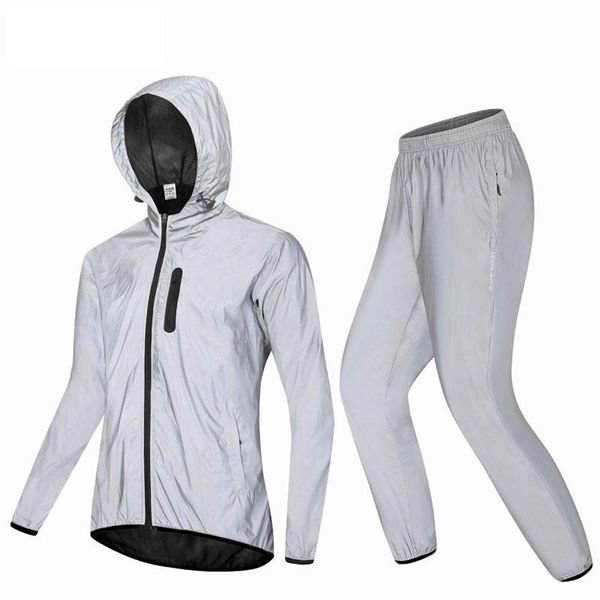 

racing sets wosawe cycling jersey sports night running windproof waterproof polyester full-reflective jerseys suit equipment, Black;blue