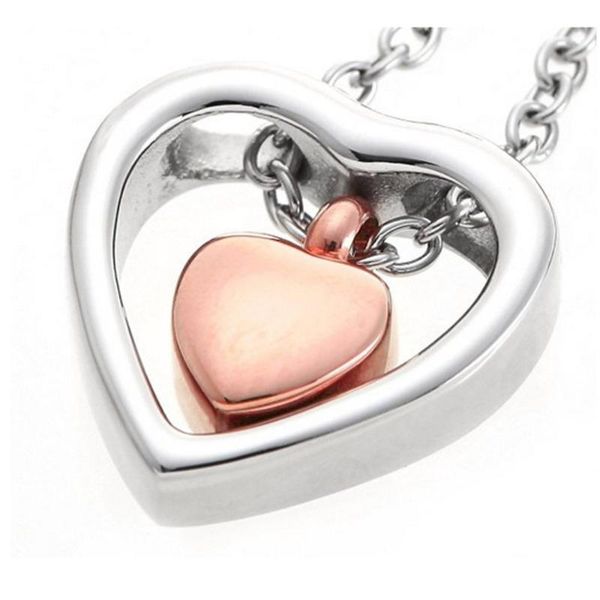 

pendant necklaces black stainless steel double heart cremation necklace for ashes keepsake memorial urn jewelry wholesale, Silver
