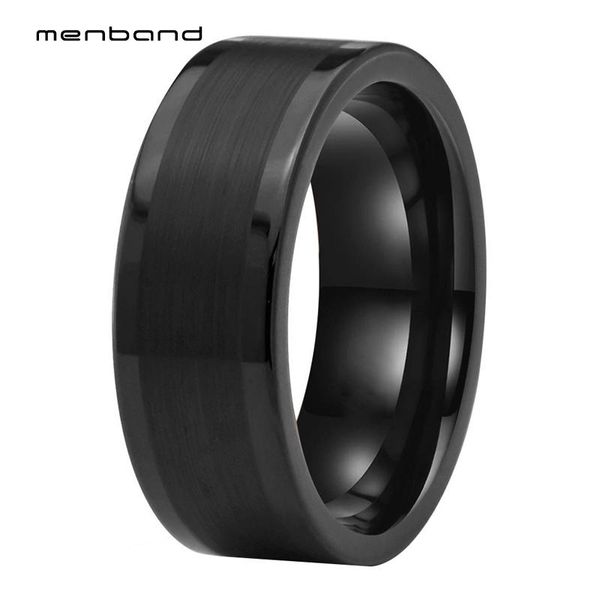 

wedding rings tungsten men ring black band with center brush finish 8mm box available, Slivery;golden