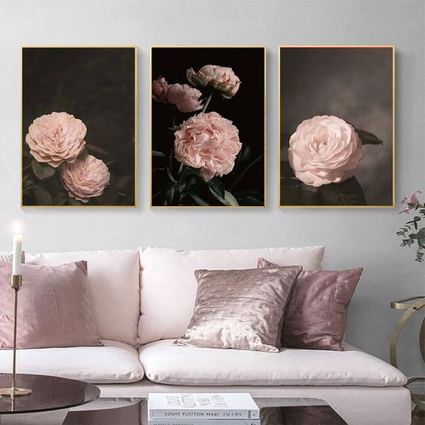 

paintings pink flower poster rose canvas painting pography peony print natural botanical wall picture for living home room decor