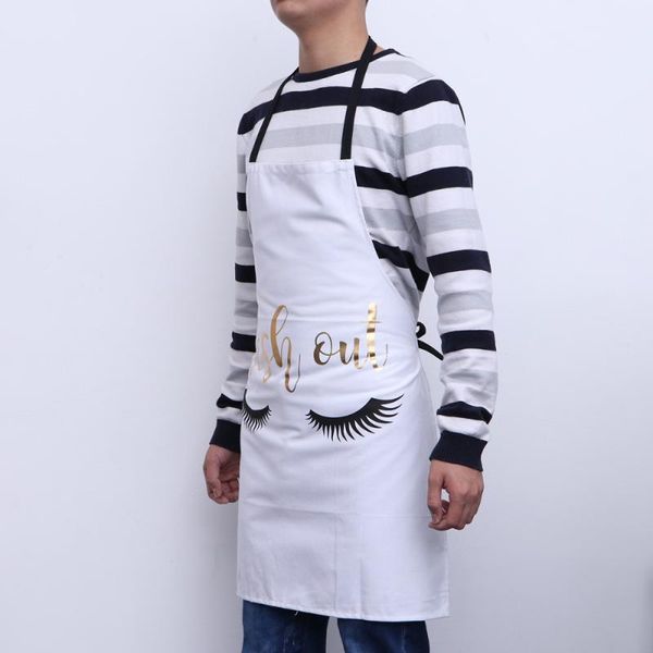 

gold-stamping lettering printed chef kitchen apron grease-proof cotton cooking aprons for home restaurant (white)