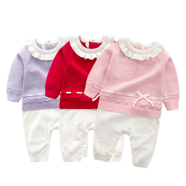 

spring autumn born infant baby girls cute knit rompers clothing kids girl long sleeve clothes 210429, Blue