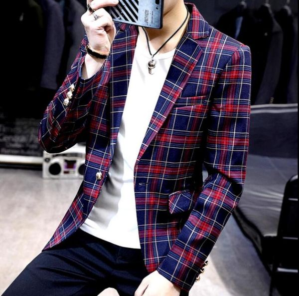 

plaid spell color small suit men jackets coat tide korean version long-sleeved singer costumes 2021 spring men's suits & blazers, White;black