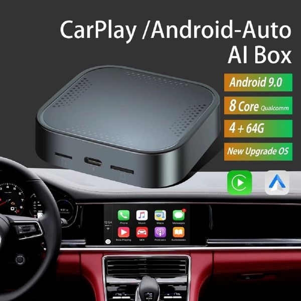 Wireless Carplay Ai Box Android 9,0 Mini Carro Inteligente Caixa de TV do YouTube Carro Inteligente Sistema Inteligente 4G + 64g GPS Rádio Multimedia Video Player