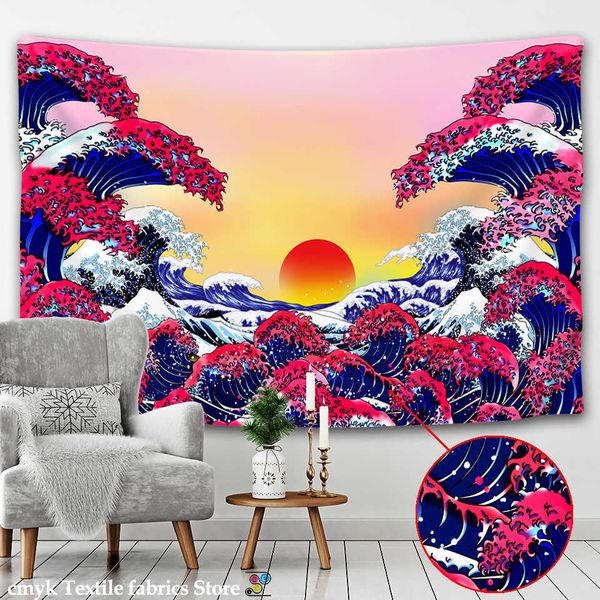 Japan Tapestry Wall Hanging Great Wave Kanagawa Wall Tapestry con Art Nature Decorazioni per la casa per Living Bedroom Dorm Decor 210609