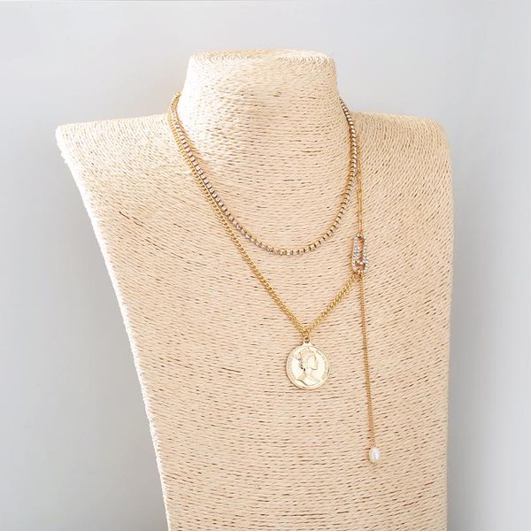 

chains fashion retro circle pendant multilayer gold color necklace party charm jewelry accessories for women, Silver