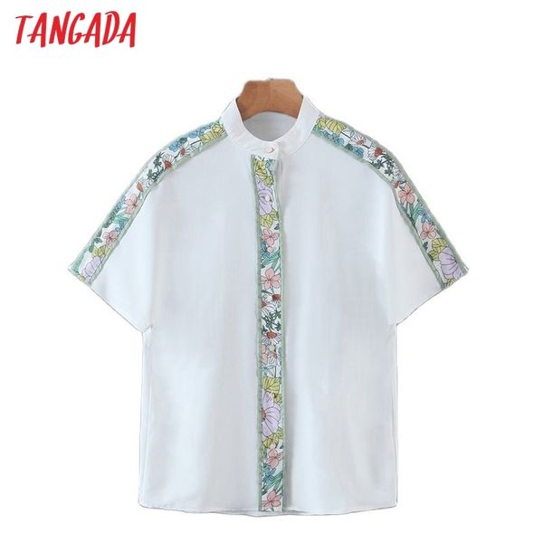 

women retro flowers print chiffon short sleeve summer chic female shirt qb04 210416, White