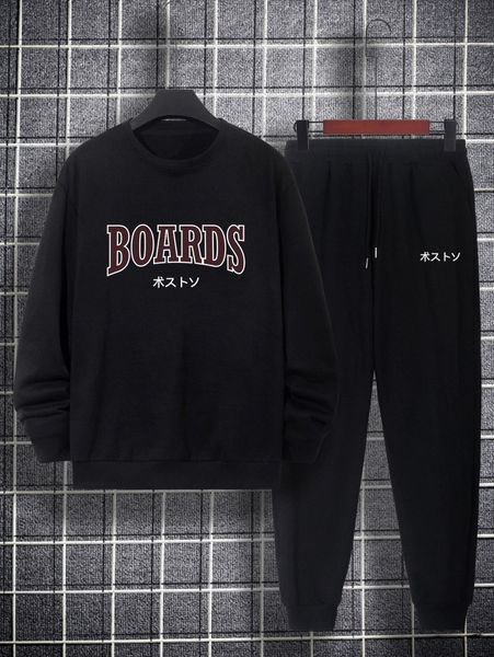 

men letter graphic sweatshirt with drawstring waist sweatpants j7vd#, Gray