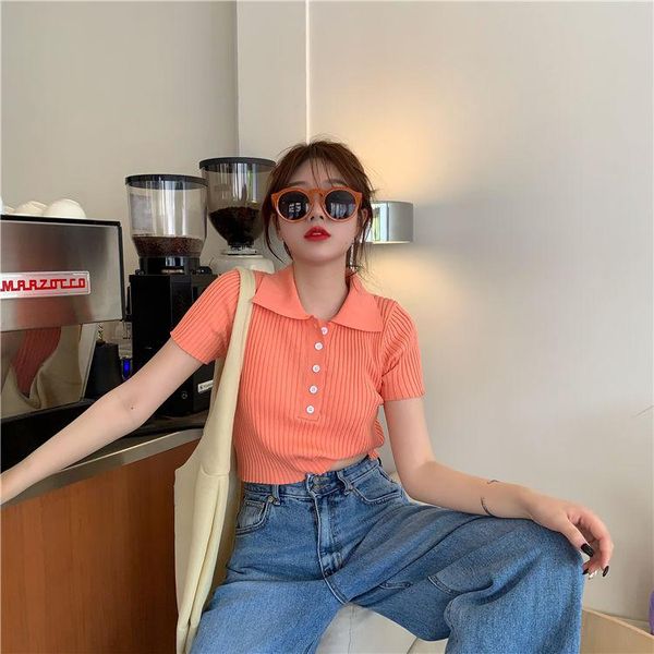 

women's t-shirt casual tshirts cotton women summer short sleeve crop t shirt ladies turn-down collar solid white tee