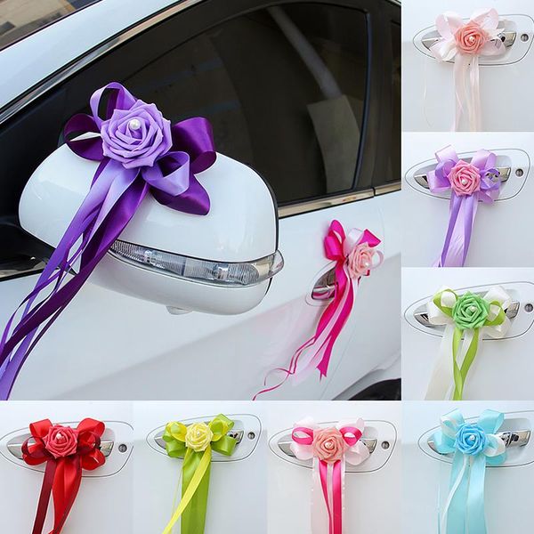 

selling artificial flowers wedding car decorations flower door handles rearview mirror decorative supplies fake rose & wreaths