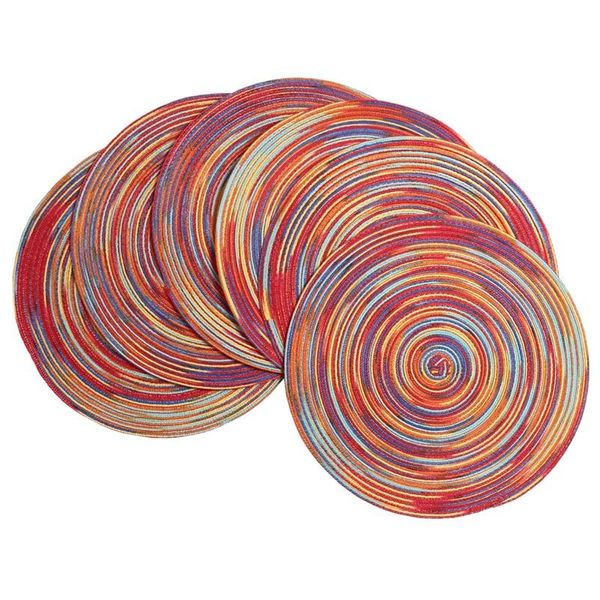 

braided colorful round place mats for kitchen dining table runner heat insulation non-slip washable fall placemats set of 6 & pads