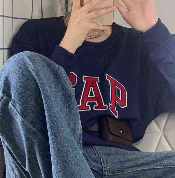 

brand women letter printed long sleeve oversized hoodie sweatshirt ladies streetwear pullover harajuku vintage 211108, Black