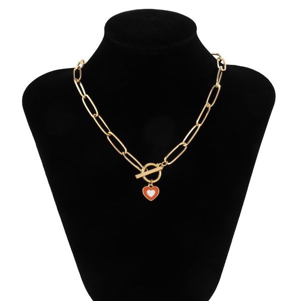 

chains metal punk necklace heart hollow ot buckle clavicle chain geometric hip hop rock jewelry wholesale, Silver