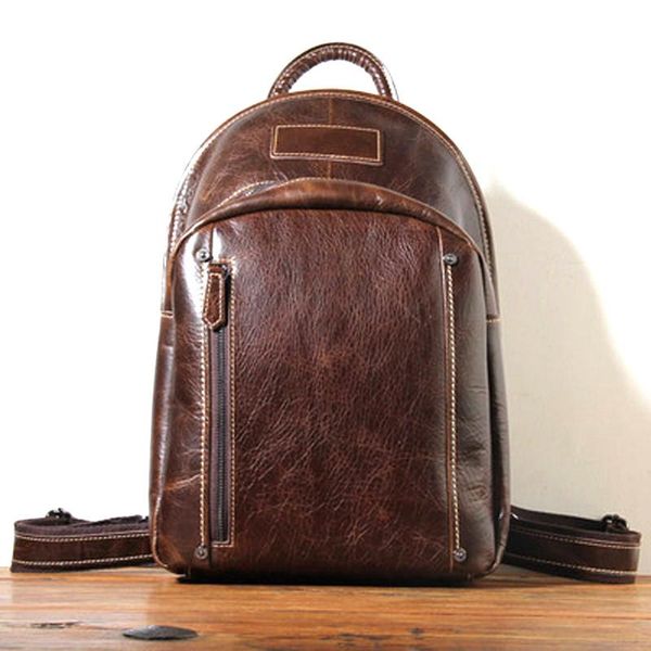 

backpack shell-shaped fashion trendy women's leather handbags casual simple oil wax cowhide college style