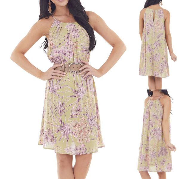 

casual dresses ladies halter women's summer fashion printed sling sleeveless o neck spaghetti dress robe femme Ã©tÃ©, Black;gray