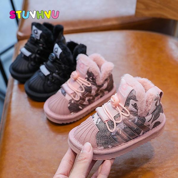

boots winter snow children shoes plus velvet warm kids sports for baby boys and girls ankle thick camouflage booties, Black;grey