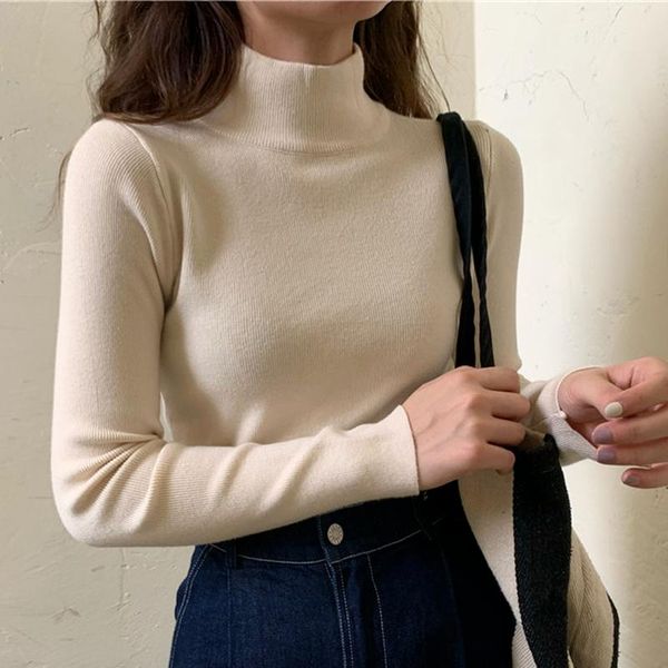 

women's sweaters elegant temperament turtleneck sweater autumn 2021 long sleeve knitted woman solid simple bottoming pullover, White;black
