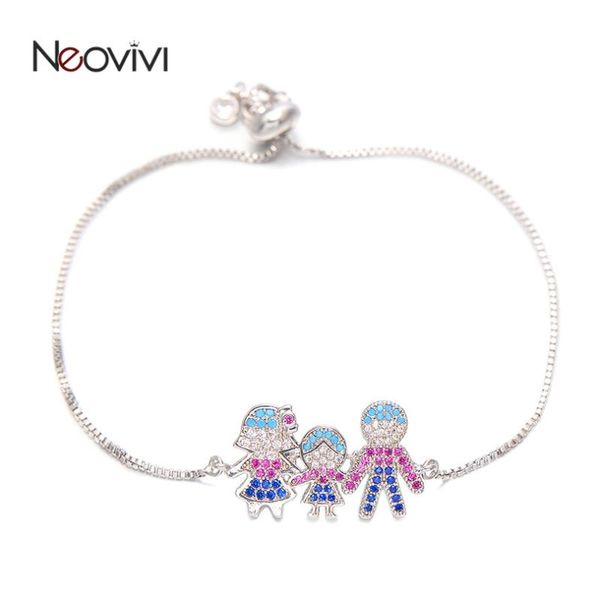 

link, chain neovivi 3 people family charm bracelets for men kids women jewelry gift micro pave colorful zircon brass link adjustable, Black