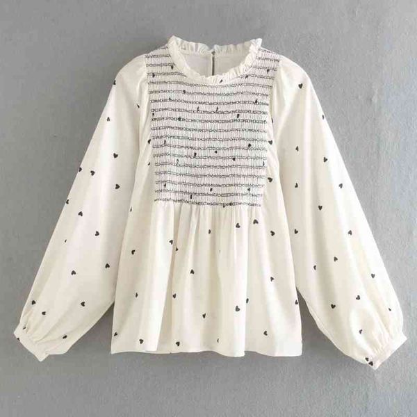 

women chic printing splicing shirt casual femme lantern sleeve blouse lady loose blusas s8135 210430, White