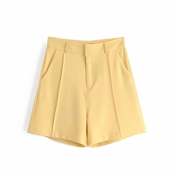 

fashion yellow women short pants autumn office ladies s causal female zipper girls ruched 210527, White;black