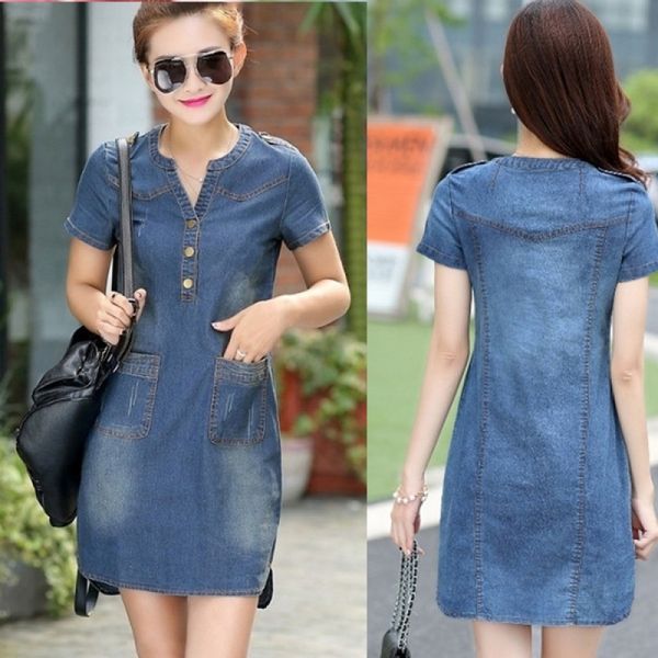 

2021 new fashion women casual slim v-neck office shirt jeans plus size denim dress, White