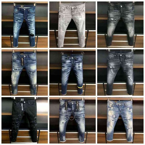 

men denim cool guy designer jeans embroidery pants fashion holes trouser italy size 44-54, Blue