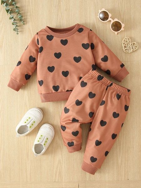 

baby heart print sweatshirt & sweatpants she02, White