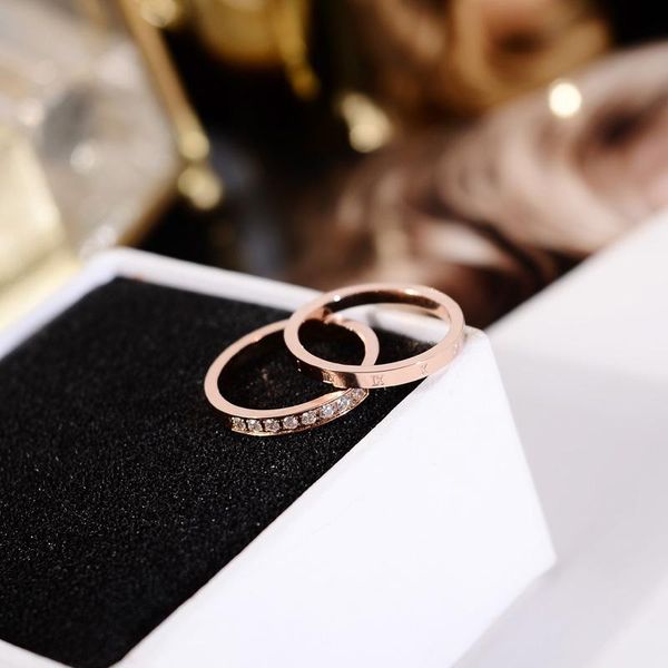 

cluster rings yun ruo 2021 arrival fashion 2 in 1 set rose gold color woman gift party titanium steel jewelry couple not fade, Golden;silver