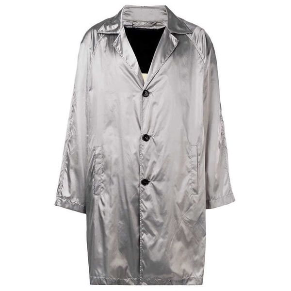 

men's trench coat[]b. n fashion raf punk fake two silver long windbreaker ins men's and women's loose coat, Tan;black