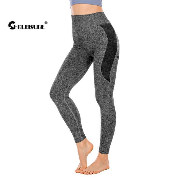 

yoga outfit chrleisure tight sport leggings mesh high wasit hip lift fold elasticity pants quick dry comfortable gym sportswear