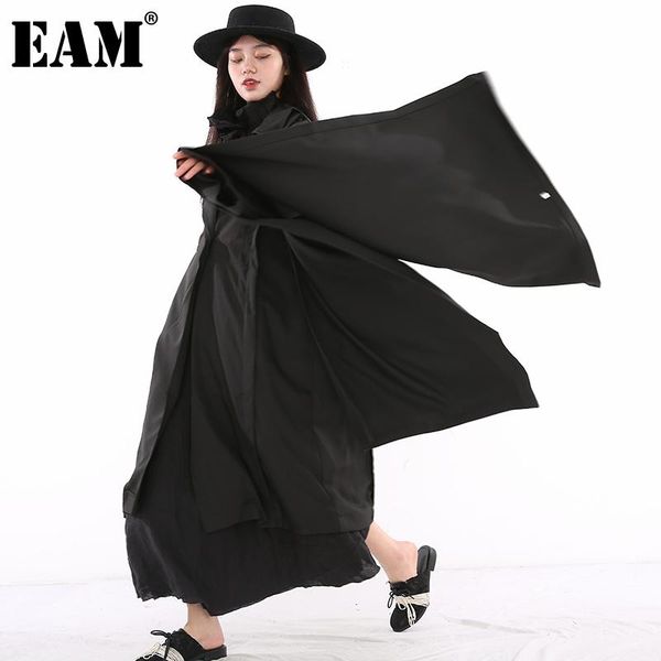 

[eam] women black asymmetrical long big size trench lapel sleeve loose fit windbreaker fashion tide spring 2021 1s24201 women's coats, Tan;black