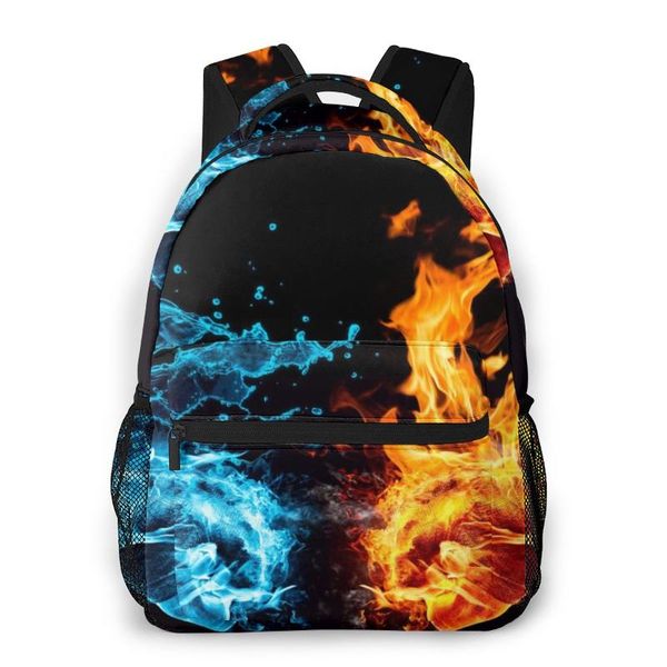 

water and fire hand casual daypack travel school bag with pockets for boys teenagers bags