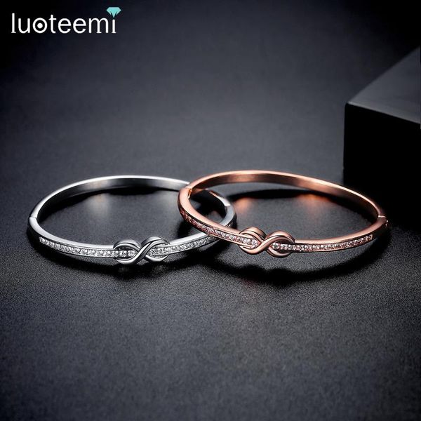 

bangle luoteemi fashion white rose gold bow knot women bangles cubic zirconia cz bracelets for girl wholesale drop gifts, Black