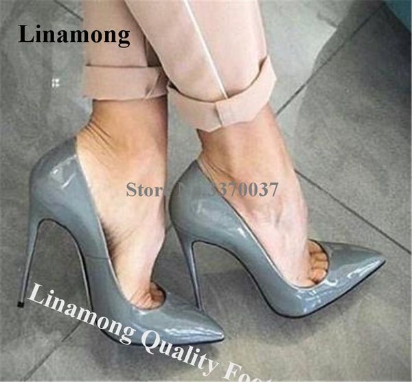 

dress shoes linamong brand style patent leather stiletto heel 8  12cm pumps pointed toe grey pink red high heels formal, Black
