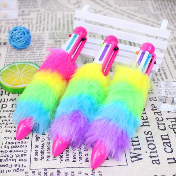 

painting pens o23 plush 6 ball point pen, student's multi-function creativity, office stationery, multi-color pen, Black;red