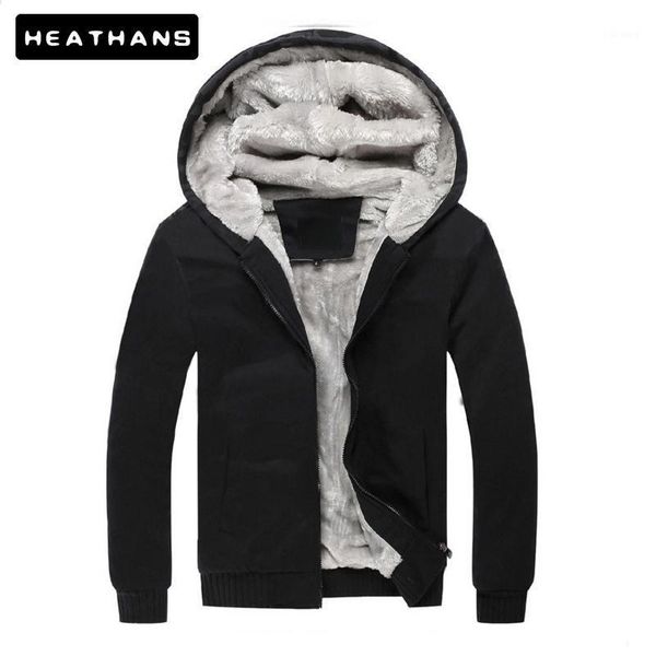 

men's hoodies & sweatshirts winter hooded coats jackets 2021 fashion coat plus size 5xl male velvet parkas warm lambs woolen jacket, Black