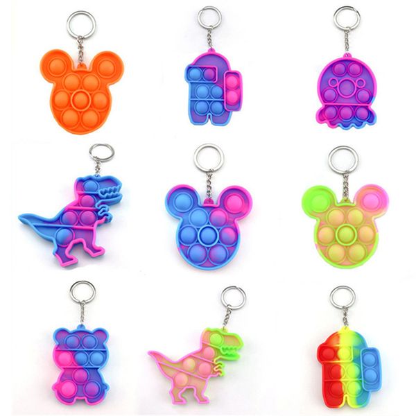 

200pcs christmas halloween favor gifts bear push bubble keychain fidget toys decompression toy key chain anti stress anxiety relief bubbles