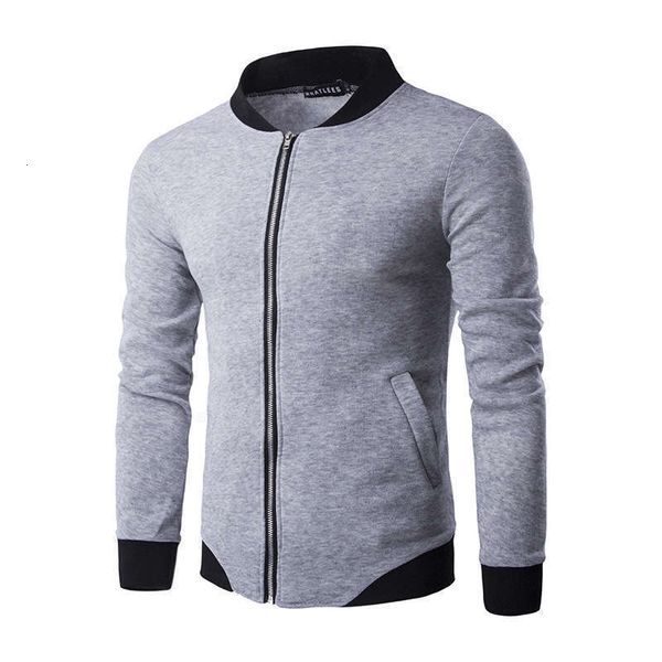 

tracksuits whatlees autumn men's winter stand collar zipper slant hem jacket sweater baseball uniform j09, Gray