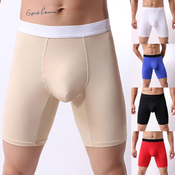 

underpants men long boxer pants pure color high waist seamless ice silk comfortable trousers oversized bulge pouch trunks shorts, Black;white