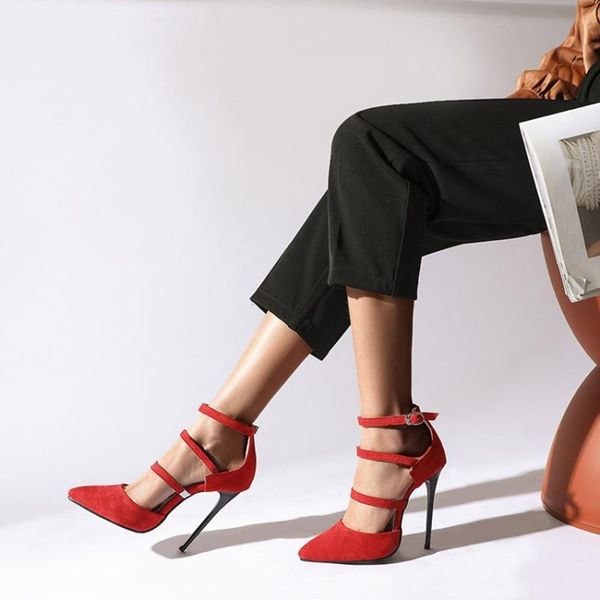 

dress shoes ippeum women pumps pointed toe thin heels flock buckle comfortable stylish, Black