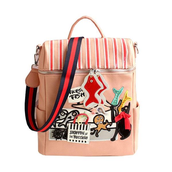 

backpack ginyezi 2021 women's embroidery travel cartoon printing wash soft leather versatile